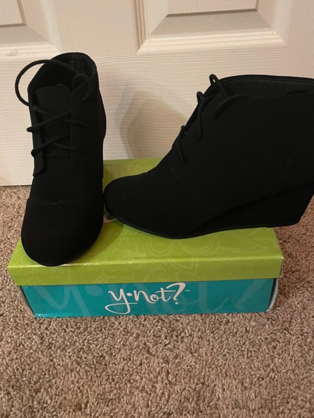 Kids Black Wedge Lace-Up Ankle Boots - Picture 2 of 3